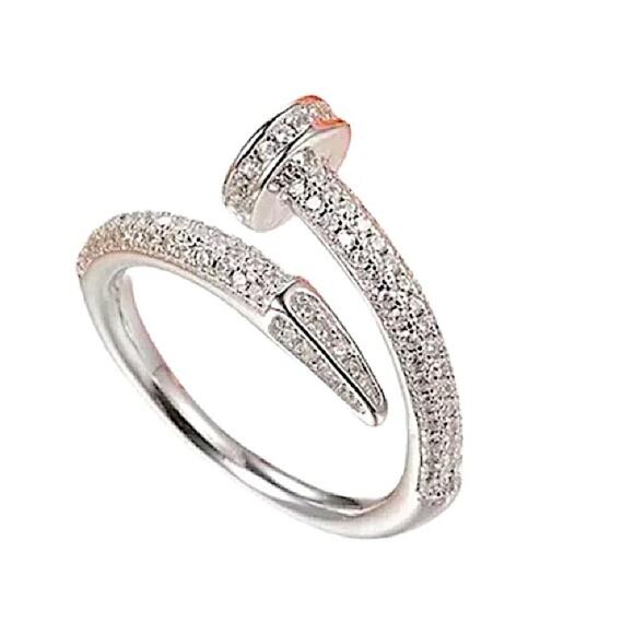 Silver Cubic Zircon Nail Screw Ring - Picture 4 of 11